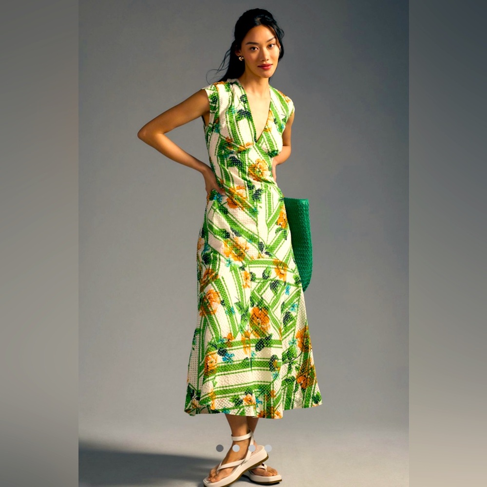 Maeve cap sleeve green dress